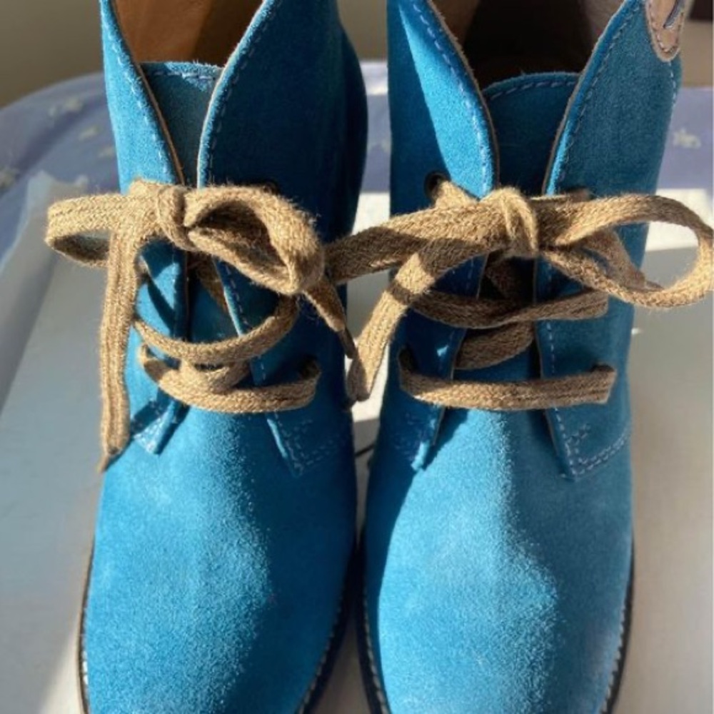 Blue Suede Lace-Up Women’s Ankle Boots